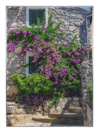 Shop365 Eski Taş Evi Çiçekli Duvarları Manzara Tablo Çerçeveli P-000171