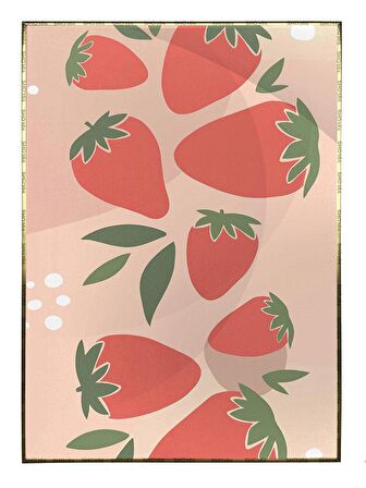 Shop365 Çilekler ve Şekiller Pastel Renkler Modern Tablo Çerçeveli P-000459