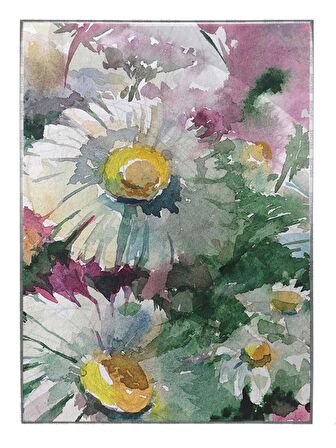 Shop365 Renkli Sulu Boya Görünümlü Çiçekler BuketModern sanat tuval-dikey- Tablo Çerçeveli P-000461