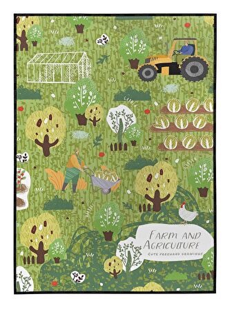 Shop365 Tarım Çiftlik Çiftçilik Bahçe Çalışması vs Temalı İllüstrasyon Tablo Çerçeveli P-000484