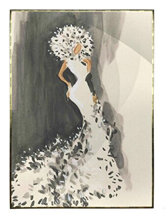 Shop365 Zarif Kadın Sade Suluboya Görünümlü Moda İllüstrasyonu Tablo Çerçeveli P-000505