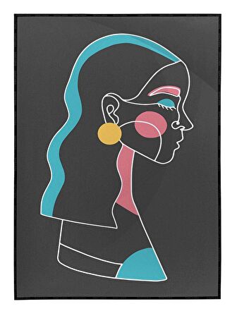 Shop365 Kadın Çizim Renkli Siyah Modern Tablo Çerçeveli P-000582