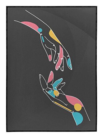 Shop365 Eller Çizim Aşk Sevgi Renkli Siyah Modern Dekoratif Tablo Çerçeveli P-000593