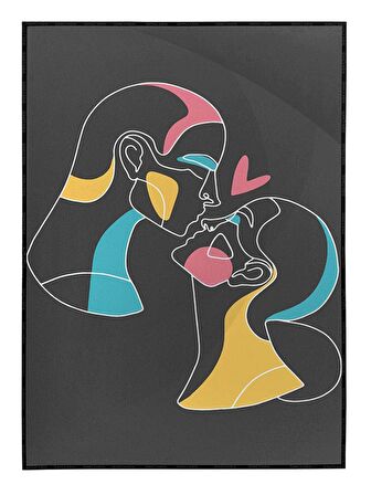 Shop365 Sevgili Çift Aşk Renkli Siyah Modern Dekoratif Tablo Çerçeveli P-000594