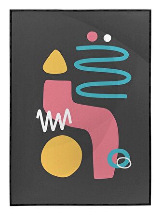 Shop365 Şekiller ve Çizgiler Renkli Siyah Modern Tablo Çerçeveli P-000603