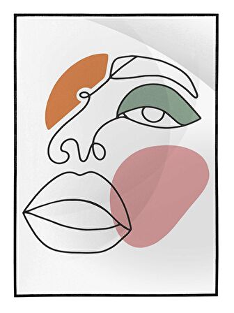 Shop365 Kadın Yüzü Çizim Renkli Beyaz Güzellik Modern Tablo Çerçeveli P-000623