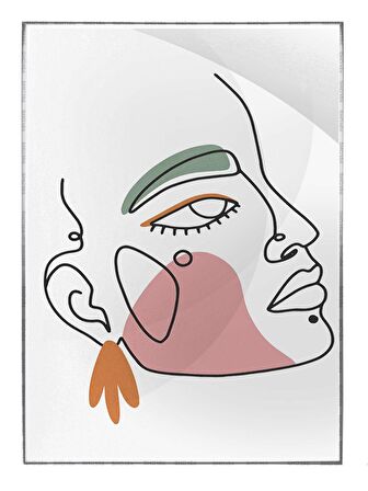 Shop365 Kadın Yüzü Çizim Renkli Beyaz Güzellik Modern Tablo Çerçeveli P-000624