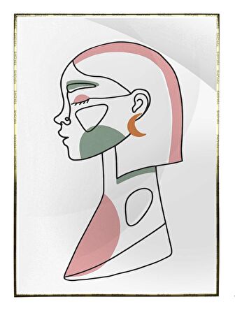 Shop365 Kadın Çizim Renkli Beyaz Güzellik Moda Modern Tablo Çerçeveli P-000626