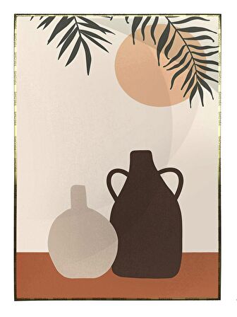 Shop365 Güneş Vazo ve Yapraklar Modern Tablo Çerçeveli P-000646