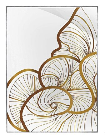 Shop365 Lotus Çiçeği ve Yaprakları Çizim Altın Gold Renkler Modern Tablo Çerçeveli P-000827