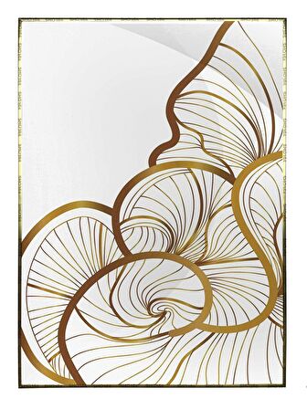 Shop365 Lotus Çiçeği ve Yaprakları Çizim Altın Gold Renkler Modern Tablo Çerçeveli P-000827