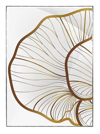 Shop365 Lotus Çiçeği ve Yaprakları Çizim Altın Gold Renkler Modern Tablo Çerçeveli P-000829