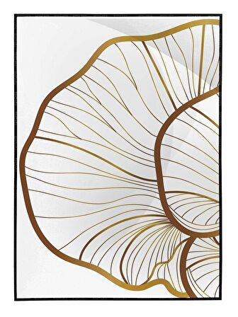 Shop365 Lotus Çiçeği ve Yaprakları Çizim Altın Gold Renkler Modern Tablo Çerçeveli P-000829