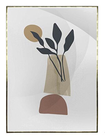 Shop365 Saksıda Yapraklar Açık Tonlar Modern Tablo Çerçeveli P-000914