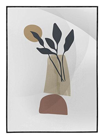 Shop365 Saksıda Yapraklar Açık Tonlar Modern Tablo Çerçeveli P-000914