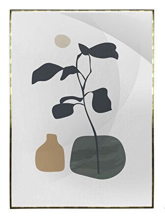 Shop365 Saksıda Yapraklar Açık Tonlar Modern Tablo Çerçeveli P-000915