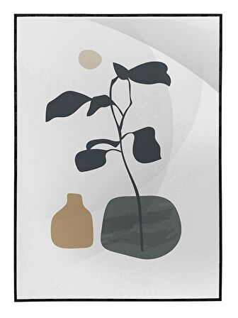Shop365 Saksıda Yapraklar Açık Tonlar Modern Tablo Çerçeveli P-000915