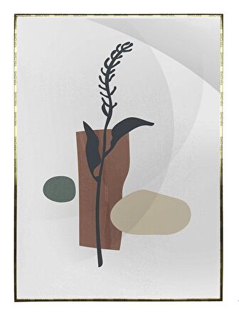 Shop365 Saksıda Yapraklar Açık Tonlar Modern Tablo Çerçeveli P-000917