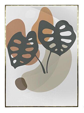 Shop365 Yapraklar ve Şekiller Karışık Renkler Modern Tablo Çerçeveli P-000992