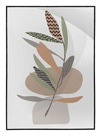 Shop365 Yapraklar ve Şekiller Karışık Renkler Modern Tablo Çerçeveli P-001058