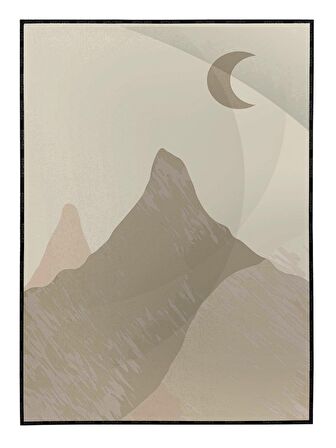 Shop365 Dağ Ay Gökyüzü Manzara Sulu Boya Efektli Tablo Çerçeveli P-001147