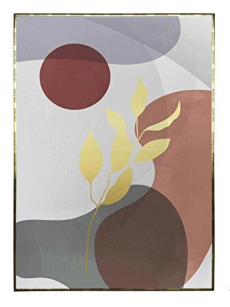 Shop365 Altın Gold Yapraklar ve Şekiller Modern Tablo Çerçeveli P-001601