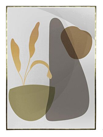 Shop365 Saksıda Çiçek ve Şekiller Karışık Renkler Modern Tablo Çerçeveli P-001605