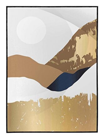 Shop365 Güneş Ay ve Dağlar Manzara Modern İllüstrasyon Dikey Tablo Çerçeveli P-001710