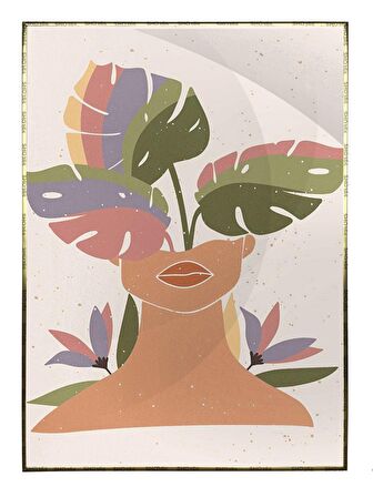 Shop365 Yapraklar ve Kadın Pastel Renkler Modern Tablo Çerçeveli P-001777