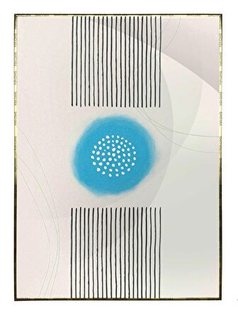 Shop365 Şekiller Krem Mavi Siyah Renkler Modern Tablo Çerçeveli P-001824