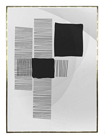 Shop365 Şekiller Çizgiler Gri Siyah Renkler Modern Tablo Çerçeveli P-001882