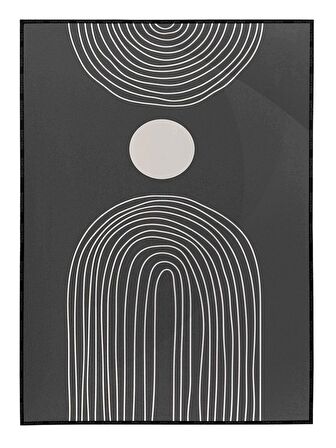 Shop365 Güneş ve Çizgiler Krem Gri Renkler Modern Tablo Çerçeveli P-002128