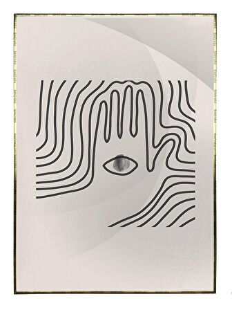 Shop365 El Göz ve Çizgiler Krem Gri Renkler Modern Tablo Çerçeveli P-002137