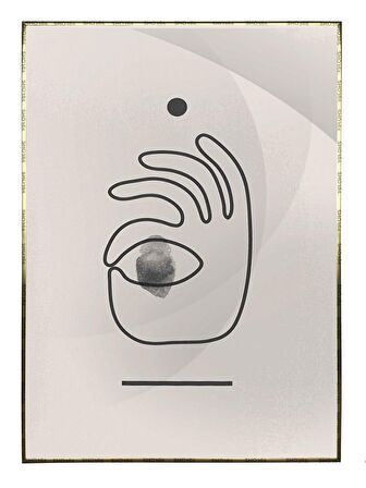 Shop365 El Göz ve Çizgiler Krem Gri Renkler Modern Tablo Çerçeveli P-002140