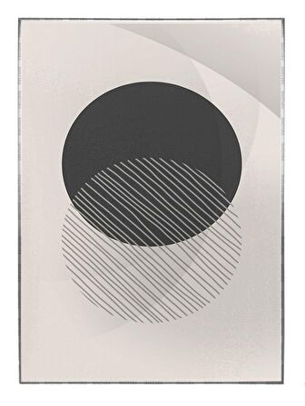 Shop365 Güneş Ay ve Şekiller Krem Gri Renkler Modern Tablo Çerçeveli P-002144