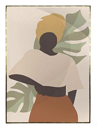 Shop365 Siyahı Kadın Palmiye Yaprağı Yaz Temalı Pastel Renkler Modern Tablo Çerçeveli P-002189