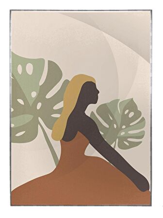 Shop365 Siyahı Kadın Palmiye Yaprağı Yaz Temalı Pastel Renkler Modern Tablo Çerçeveli P-002190