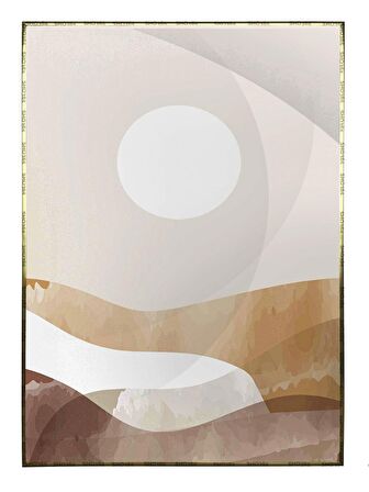 Shop365 Güneş Ay Dağ ve Gökyüzü Sulu Boya Efektli Tablo Çerçeveli P-002197