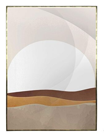 Shop365 Güneş Ay Dağ ve Gökyüzü Sulu Boya Efektli Tablo Çerçeveli P-002198