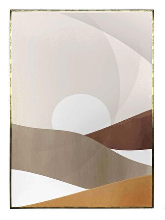 Shop365 Güneş Ay Dağ ve Gökyüzü Sulu Boya Efektli Tablo Çerçeveli P-002199