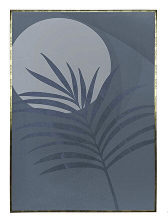 Shop365 Palmiye Yaprakları ve Ay Manzara Mavi Renkler Modern Tablo Çerçeveli P-002258