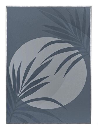 Shop365 Palmiye Yaprakları ve Ay Manzara Mavi Renkler Modern Tablo Çerçeveli P-002259