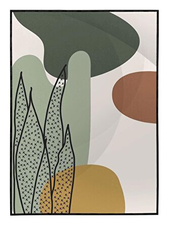 Shop365 Bitki Yapraklar ve Şekiller Modern Tablo Çerçeveli P-002379