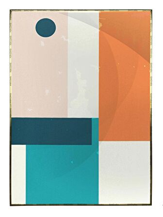 Shop365 Şekiller Mavi Krem Turuncu Renkler Modern Tablo Çerçeveli P-002444