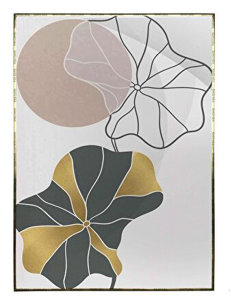Shop365 Nilüfer Çiçek Gold Altın Pastel Renkler Modern İllüstrasyon Tablo Çerçeveli P-002578
