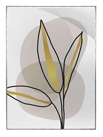 Shop365 Altın Gold Renkli Yapraklar ve Şekiller Modern Tablo Çerçeveli P-002614