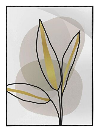 Shop365 Altın Gold Renkli Yapraklar ve Şekiller Modern Tablo Çerçeveli P-002614