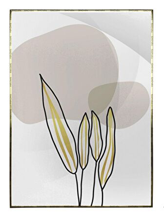 Shop365 Altın Gold Renkli Yapraklar ve Şekiller Modern Tablo Çerçeveli P-002615