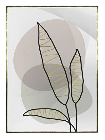 Shop365 Altın Gold Renkli Yapraklar ve Şekiller Modern Tablo Çerçeveli P-002616