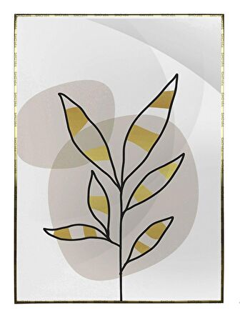 Shop365 Altın Gold Renkli Yapraklar ve Şekiller Modern Tablo Çerçeveli P-002617